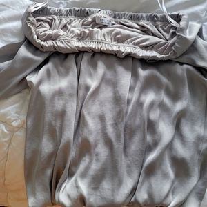 Silver silk off the shoulder top size L, brand is Bailey /44